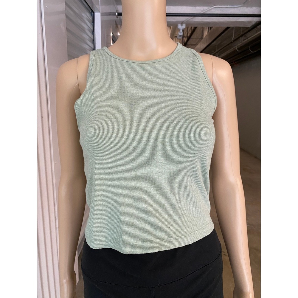 Yogalicious Heavenly Rib Stacy Crop Tank Sage Green Ribbed Shelf Bra Top Large